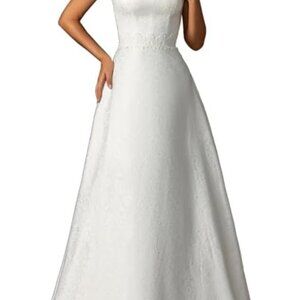 Wedding Dress Satin Jacquard Elegant Backless Slim Fit with Pockets